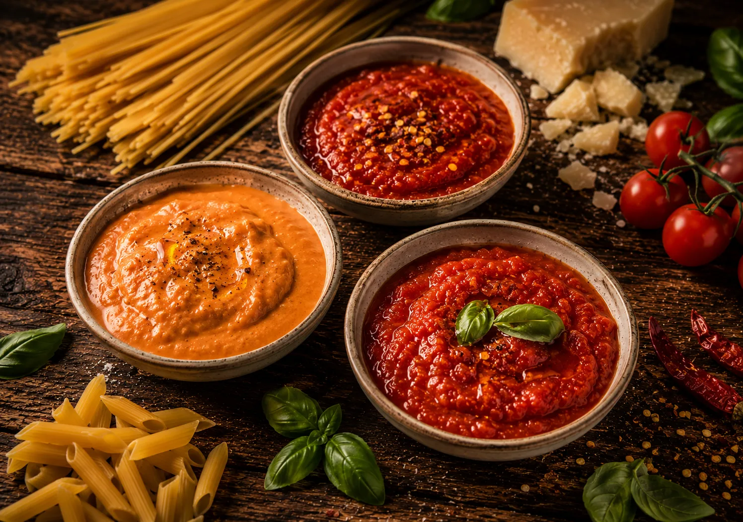 Pasta mit Arrabbiata, Vodka oder Napoli Sauce
